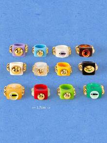Popjeli 3 piezas 1 set de anillos cuadrados de resina personalizados con ojo de diablo, joyería de mujer de estilo punk de verano apilada y neutra, adecuada para fiestas y vacaciones - Multicolor - Ver 14
