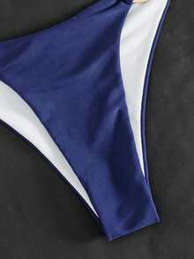 Swim SXY Vacation Beach Solid Color Two-Piece Swimsuit Set - Navy Blue - View 7