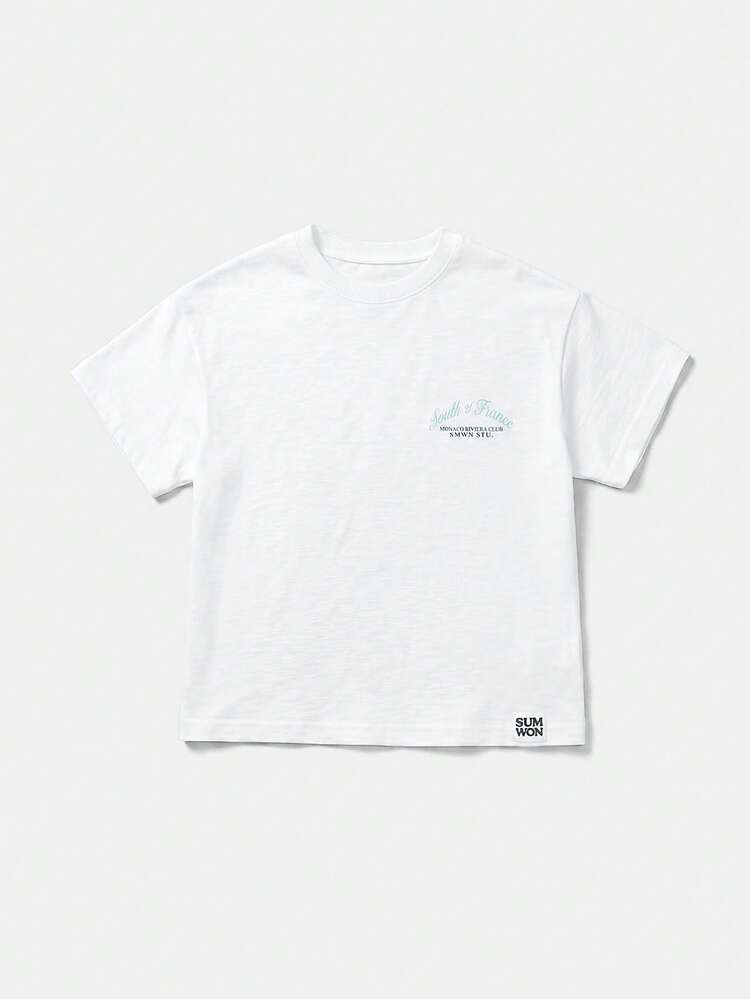 Camiseta Gráfica de Manga Curta com Gola Careca e Estampa de Viagem Cênica da Itália para Meninos Capri de Verão Oversized