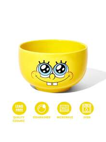 SpongeBob SquarePants | SHEIN 1個 4.7英吋/12公分 碗口卡通圖案印花穀物碗，耐冷耐熱，可用於微波爐和洗碗機，適合裝米飯、穀物、優格等，海綿寶寶、派大星、章魚哥、螃蟹老闆 - 黃色 - 查看 3
