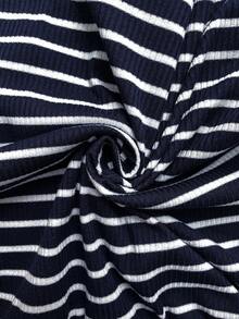 SHEIN LUNE Casual Coastal Women's Summer Vacation Commute Work Daily Navy Blue And White Dress Summer Beach Dress - Multicolor - View 8