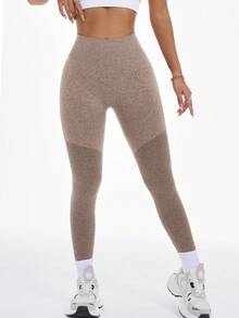 Gameset SHEIN Sport 女款高腰日常健身運動緊身褲 - 咖啡棕 - 查看 2
