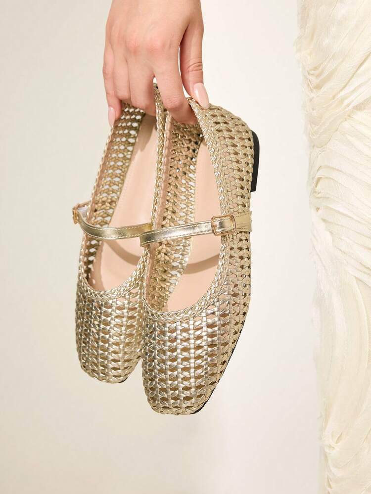 CUCCOO CHICEST Women Shoes Spring And Summer Weaving Hollow Design Buckle Strap Square Toe Flat Bottom, Holiday Style Weaving Fabric Multi-Colored Women's High Heel Sandals Wear Outside Home Commuting Shopping Dating Beach Festival Gifts