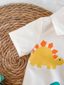 SHEIN Vintaside Kids Bộ romper bé trai tay ngắn cổ bẻ họa tiết động vật dễ thương màu mơ, mở phía trước, romper cổ bẻ mùa hè cho bé, phù hợp cho mùa xuân và mùa hè, phù hợp cho 3M-24M - Màu be - Xem 8