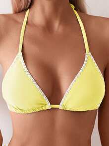 Swim Basics Top de bikini estilo halter para vacaciones de mujer - amarillo ganso - Ver 3