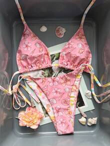 Swim Mod 2件組 定位印花三角掛脖性感度假比基尼泳衣 女款 - 彩色 - 查看 6