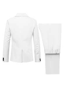 Manfinity Mode Men's Minimalist Solid Color Blazer And Trousers Set White Men Suit, Formal, Ceremony - White - View 2