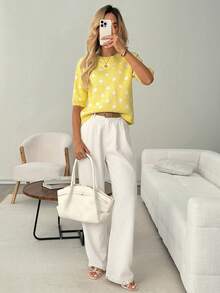SHEIN LUNE Suéter de punto casual para mujer con lunares para vacaciones de verano - Multicolor - Ver 5
