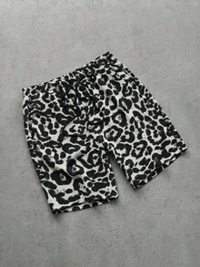 Manfinity VCAY Men's Casual Leopard Print Drawstring Waist Shorts, Summer - Grey - View 1