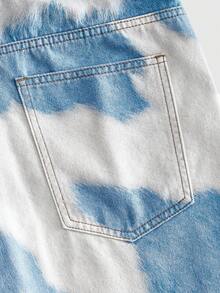ROMWE MEN Men's Summer Casual Colorblock Print Denim Shorts - Blue - View 5