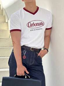 DAZY Summer Letter Print Color Block Short Sleeve Men's T-Shirt - Multicolor - View 3