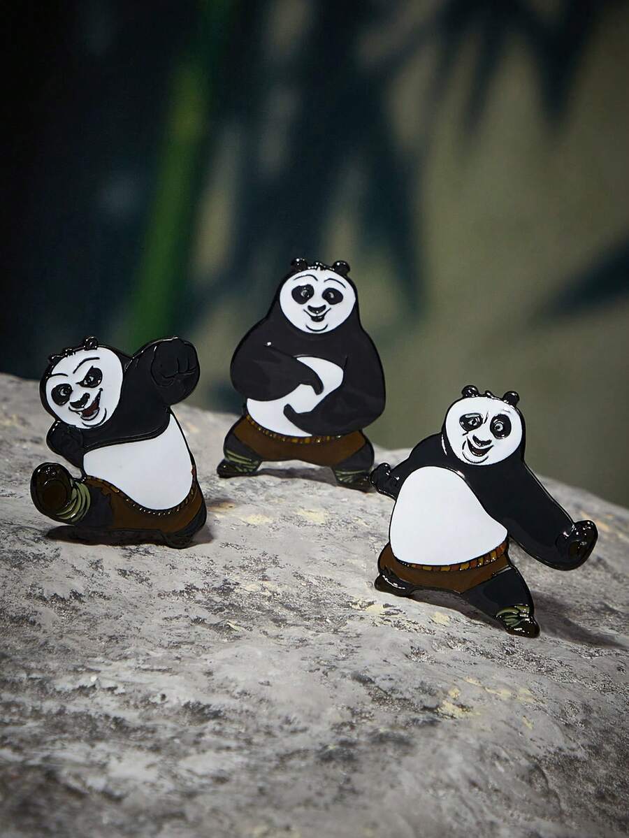 SHEIN Kung Fu Panda 時尚黑色鋅合金電影卡通胸針徽章紀念收藏禮物 - 彩色 - 查看 1