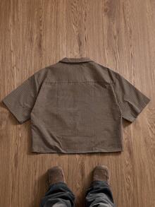SWAVVY Men's Plaid Letter Print Single-Breasted Casual Versatile Daily Outing Shirt - Brown - View 2