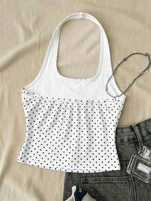 Tween Girls White Long Casual Halter Neck Top, Slim Fit Tank Top Suitable For Summer - White - View 2
