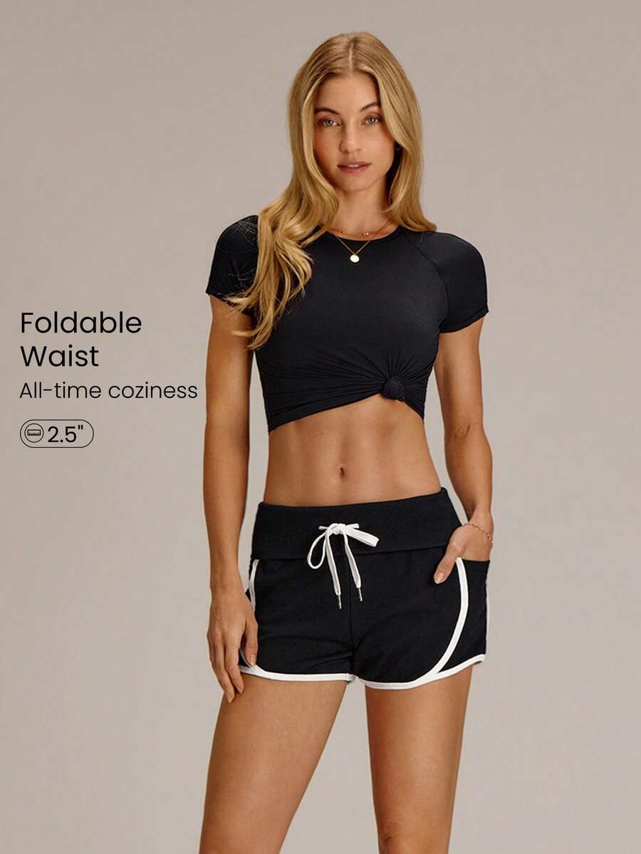 GLOWMODE 2,5" Pantaloncini casual estivi da tutti i giorni in spugna con tasche laterali, vita con risvolto, effetto anti-sudore e profili a contrasto - nero - Visualizzare 1