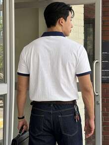 DAZY 夏季字母印花 Polo 領拼接短袖男士 T 恤 - 彩色 - 查看 2