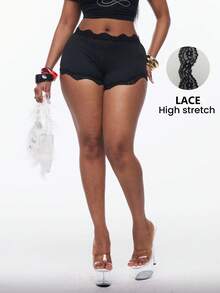 Coolane Women's Summer Music Festival Outing Y2K Style Elegant Casual Party Stretch Comfortable Lace Black Shorts - Black - View 2