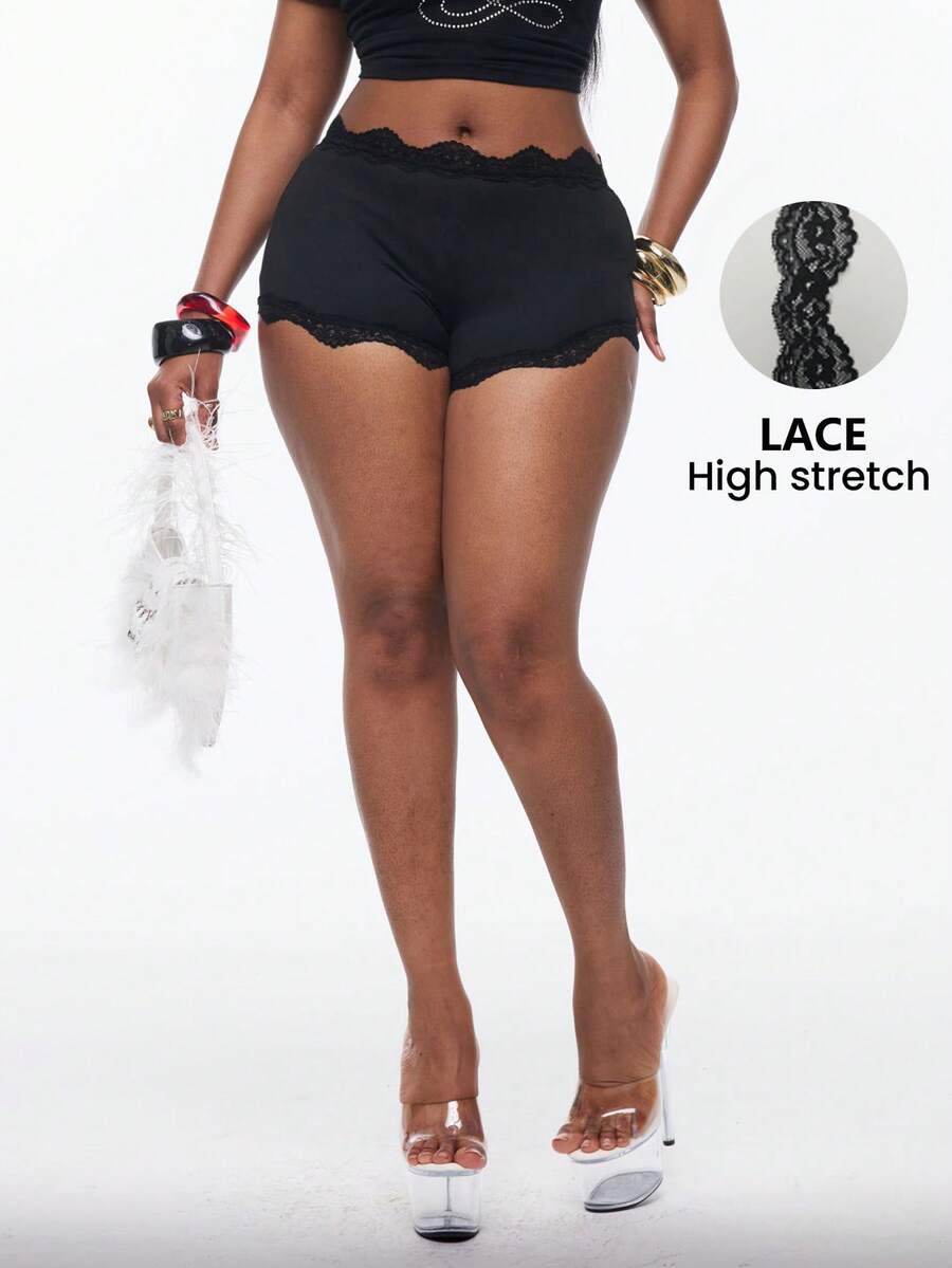 Coolane Women's Summer Music Festival Outing Y2K Style Elegant Casual Party Stretch Comfortable Lace Black Shorts