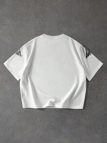 ROMWE MEN Street Life Men's Loose Drop Shoulder Cropped Print T-Shirt - White - View 2
