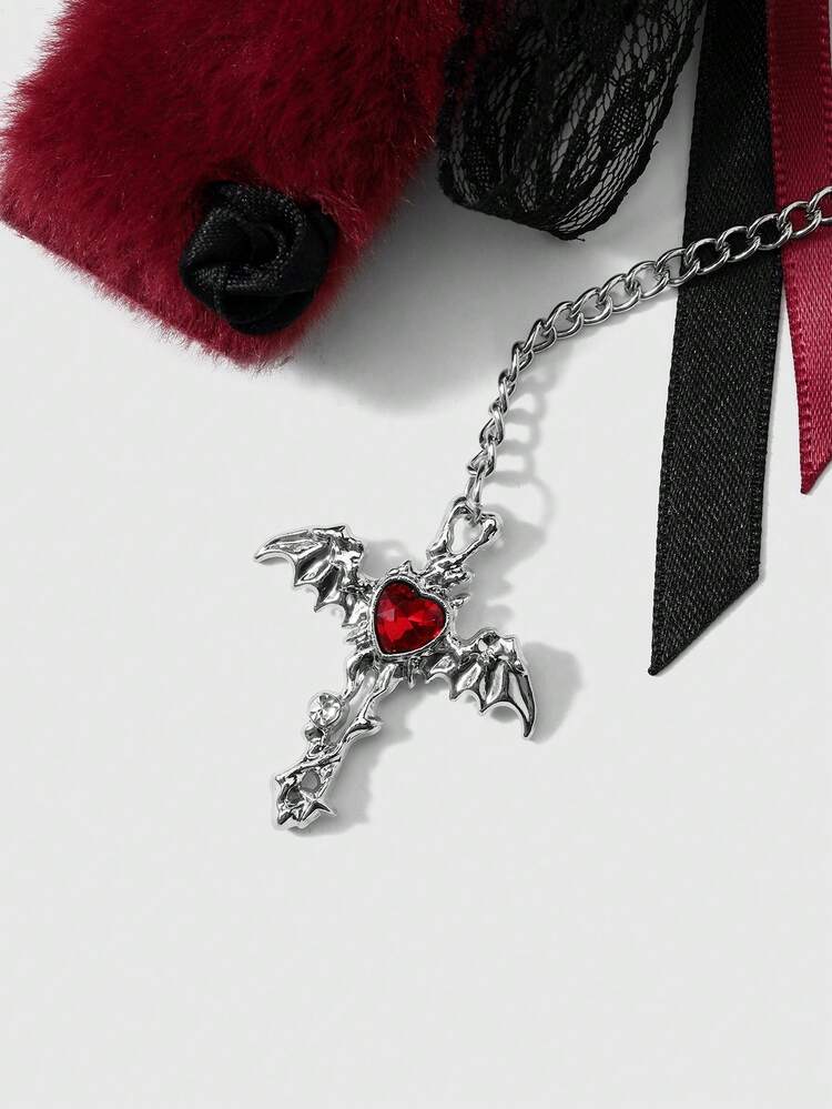 ROMWE Goth 1 Spice Girl Diablo Multicolor Alas de Rosa Calavera con Strass Remaches Lazo Cuero Cruz, Pegatina de Diamante Gratis DIY Llavero Colgante de Bolso, Uso para Mujeres - Multicolor-12 - Añade 13