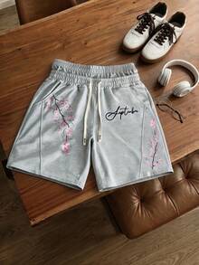 Manfinity Hypemode Spring Casual Men's Loose Shorts With Sakura Flower Print - Light Grey - View 1