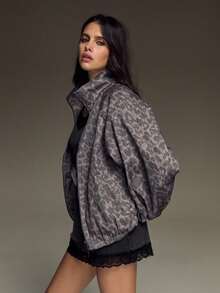 BAD SUNDAY Chaqueta abrigo de mujer con estampado de leopardo, cuello alto, manga larga y cremallera, para todas las estaciones, versátil para ir al trabajo, salidas diarias, vacaciones, festival de música, estilo vintage Y2K - Multicolor - Ver 4