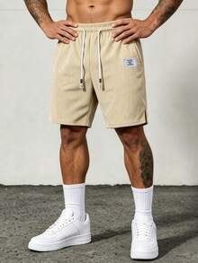 Gym Rark Men's Corduroy Drawstring Shorts, American Retro Loose Casual Versatile Sports Mid-Length Shorts - Khaki - View 5