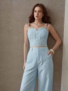 MOTF PREMIUM WOMEN'S RHOMBUS EMBROIDERED STRAIGHT LEG PANTS - Blue - View 6