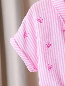 SHEIN Playful Pals 2件組少女條紋翻領無袖開襟上衣與直筒長褲套裝 - 彩色 - 查看 4
