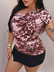 Rustia Plus Size Spring/Summer Minimalist Sexy Polka Dot Ruffle Neck Sleeveless T-Shirt Party Hot Pink - Multicolor - View 3