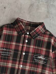 AXEPEAK Men's Plaid Letter Print Single-Breasted Short Sleeve Shirt For Daily Wear - Multicolor - View 3