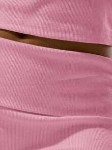 MUSERA ESSENTIALS Rib Fold Over Waist Mini Shorts Basic Spring Summer Vacation Holiday  Pants - Baby Pink - View 6