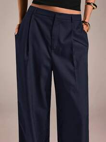SHEIN Tall CURVE 大码百搭纯色阔腿裤，适合通勤。 - 藏蓝色 - 查看 6