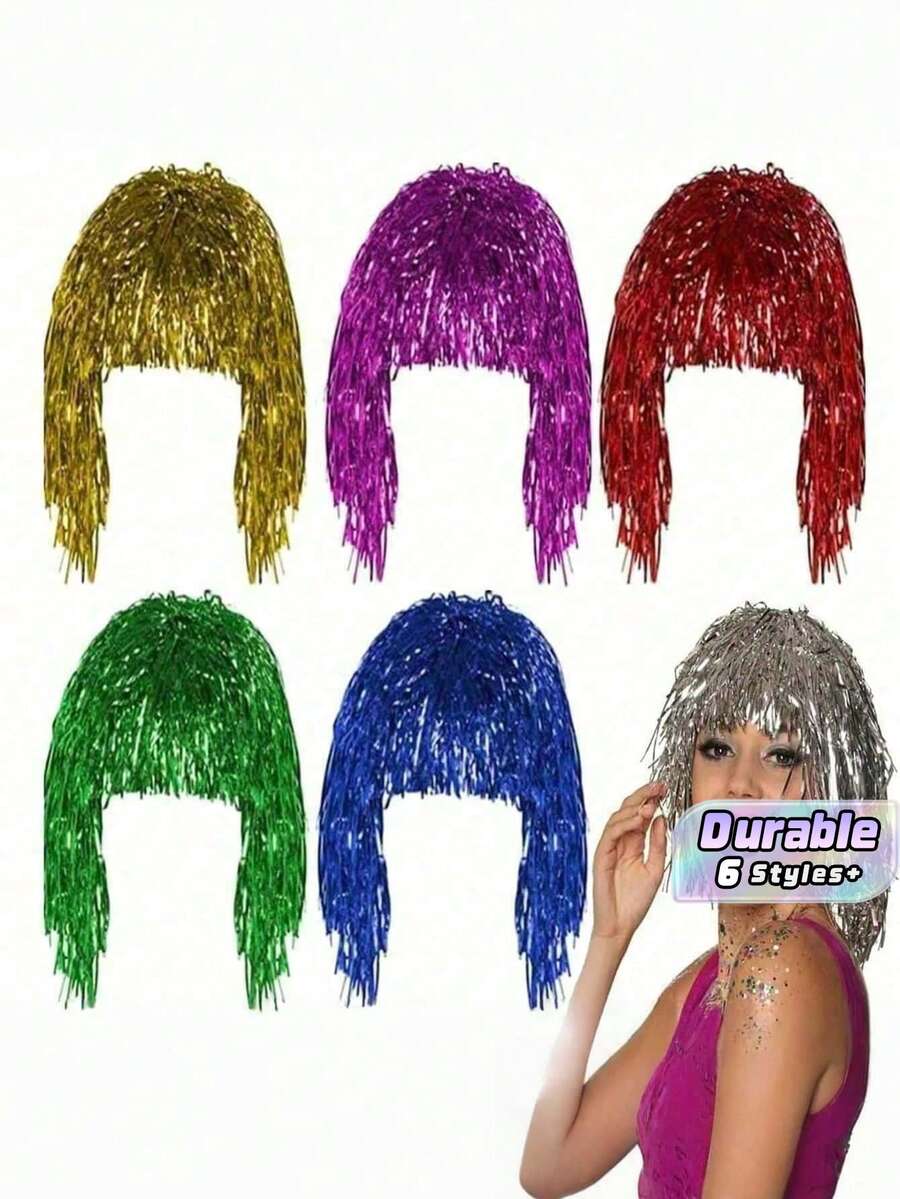 1pc/6/12pcs Shiny Wig, Glitter Party Wig, Colorful Glitter Wig Cap, Disco Costume Wig, Fun Party Hat, Funny Glitter Metal Hair Accessory, Suitable For Party Carnival, Headwear, Daily Party Supplies, Party Home Decor, Party Gifts, Holiday Supplies - multicolor - View 1