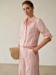 MOTF PREMIUM WOMEN'S SPRING/SUMMER COMFORTABLE LINEN SHIRT - Baby Pink - View 6