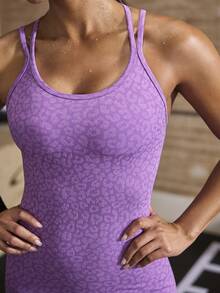 Powerista Women's Sexy Leopard Print Criss-Cross Backless Sports Romper, Summer Purple Going Out Workout Animal Print Cheetah Print Leppard Print Seamless Jumpsuit  Exercise, Fitness, Running Backless Summer Autumn Gym Daily Wear - Purple - View 6