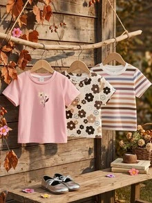 Emery Rose Kids Emery Rose Kids 少女圓領短袖舒適透氣夏季休閒T恤 - 彩色 - 查看 2