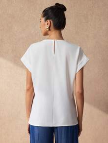 SHEIN Uhlyne Women's Contrast Lace Round Neck Batwing Sleeve Casual Elegant Blouse Office White Summer - White - View 4