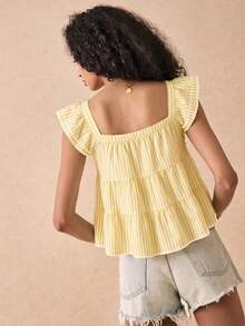 SHEIN Frenchy Casual Minimalist Yellow Striped Print Women Shirt, Suitable For Summer - Multicolor - View 2
