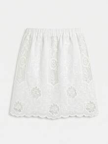 lacRébo Floral Embroidered White Loose Fit Mini Skirt Bohemian Style Summer Vacation Casual Skirt - White - View 7