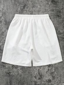 Manfinity Swimmode 男士純色抽繩腰口袋休閒運動短褲，度假風 - 白色 - 查看 2