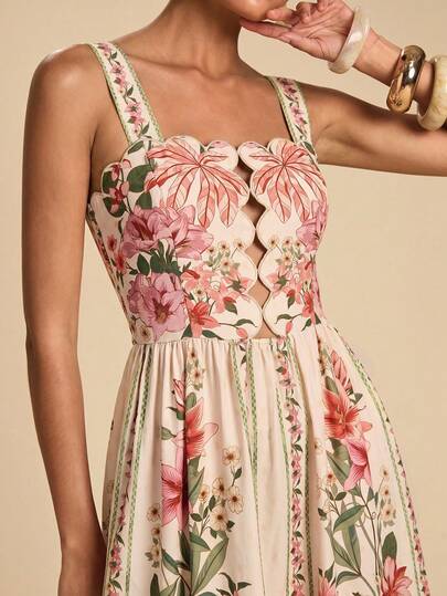 Travachic Vacation Casual Tropical Tropical Print Dress Vacation Beige Summer