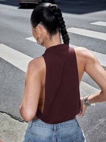 Denimoi Women's Solid Color Sexy Versatile Daily Outing Top - Rust Brown - View 4