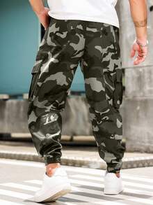 Manfinity Roughcore Plus Size Men's Camouflage Print Cargo Pants - Multicolor - View 2