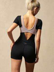 VARSIVA Women's Casual Athleisure Modest Versatile Daily Wear Activewear Gym Sports Patchwork Color Romper Black Summer Gym - Multicolor - View 6