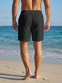 VIVINTIMO Pantalones cortos casuales versátiles de unicolor para hombres, vacaciones - Negro - Ver 2