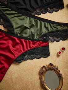 PinupPomp 3pcs/Set Retro Sexy Lace Patchwork Women's T-Back Panties - Multicolor - View 4
