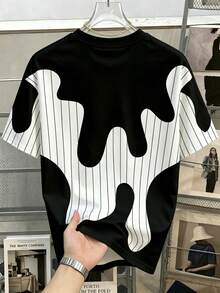 Manfinity Joysei Men's Simple Wavy Striped Print T-Shirt, Suitable For Summer Outings. - Black - View 2