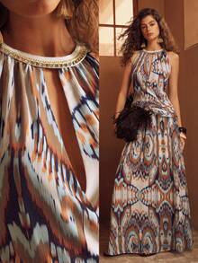 MOTF PREMIUM WOMEN'S PRINTED DRESS WITH STRUCTURAL DESIGN, SUITABLE FOR SPRING/SUMMER VACATION - Multicolor - View 2