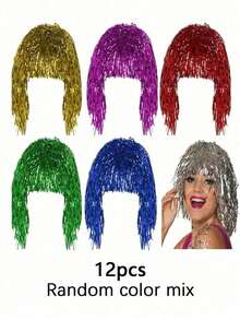 1pc/6/12pcs Shiny Wig, Glitter Party Wig, Colorful Glitter Wig Cap, Disco Costume Wig, Fun Party Hat, Funny Glitter Metal Hair Accessory, Suitable For Party Carnival, Headwear, Daily Party Supplies, Party Home Decor, Party Gifts, Holiday Supplies - multicolor - View 11